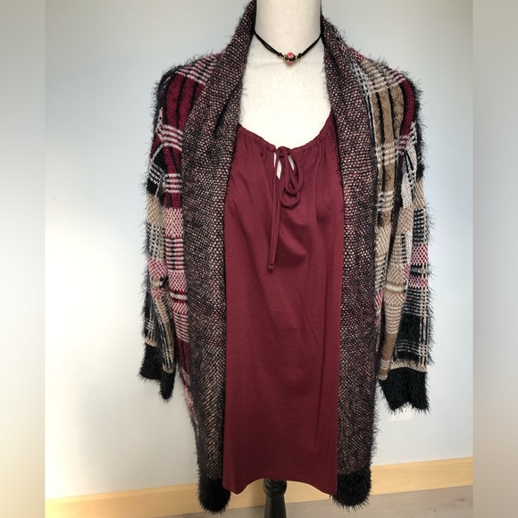 Anthropologie Oliver by Escio Maroon Plaid Open NWT Cardigan Size XL - Picture 7 of 9